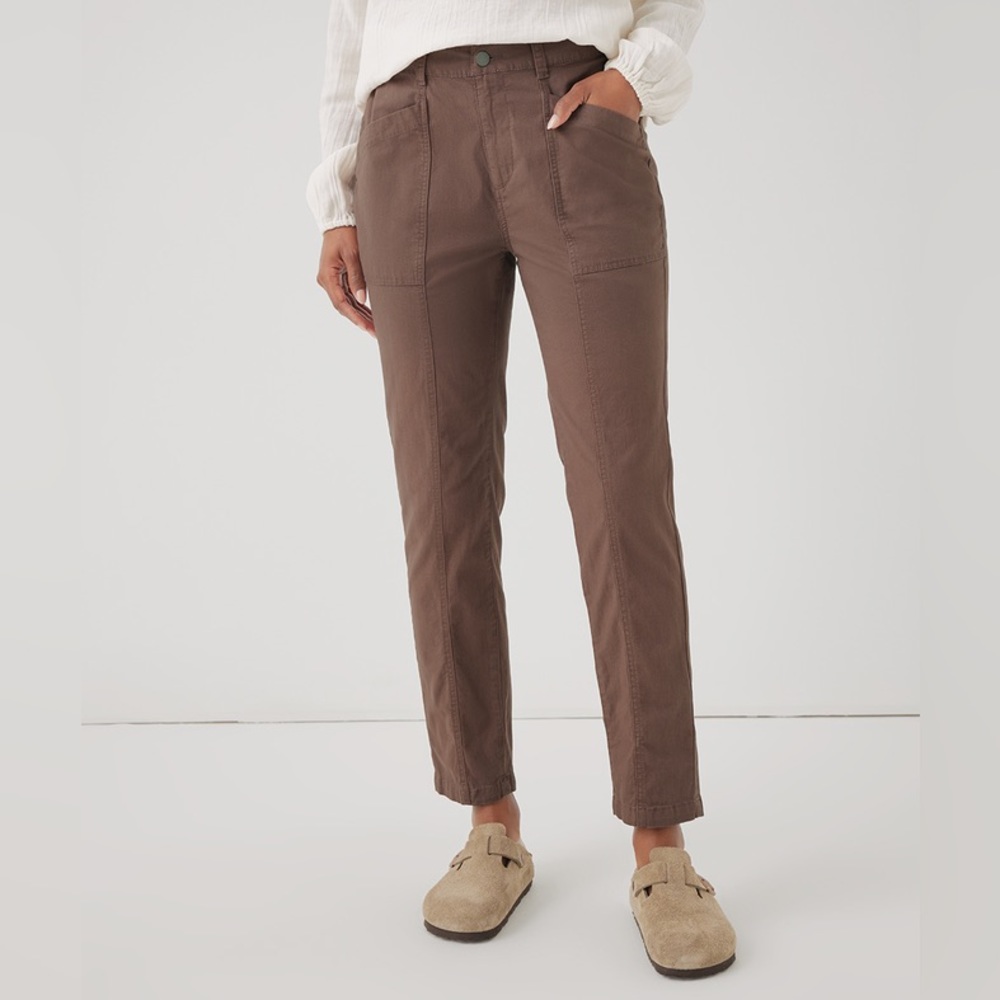 Pact Womens Boulevard Brushed Twill High Rise Straight Leg Ankle Pants Brown XL